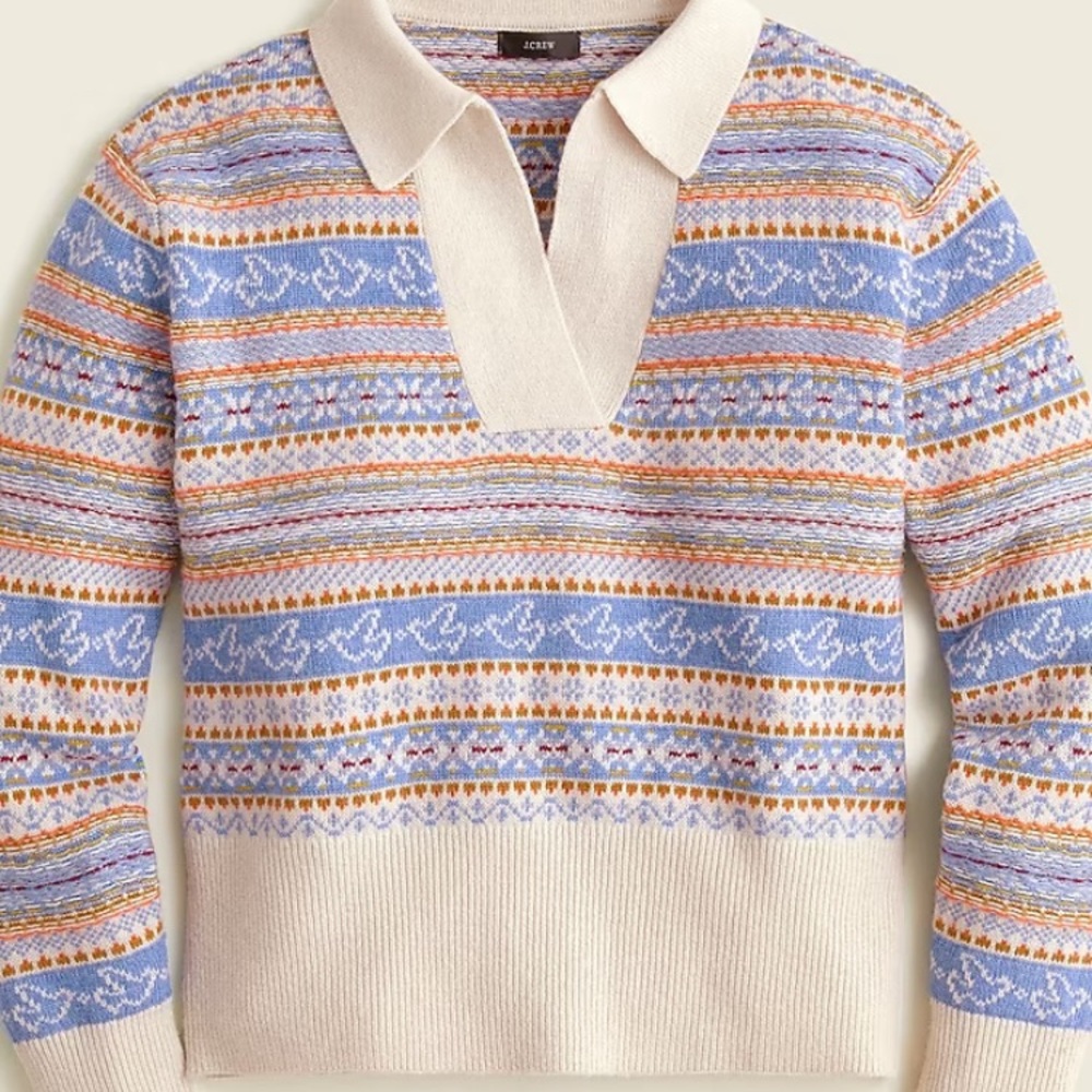 J Crew 70’s inspired fair isle collared sweater size large